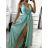Long summer satin dress with straps women with belt (UNI S / M) ITALIAN FASHION IMM22INFINITE
