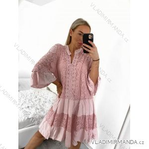 Šaty letní krajkové krátký rukáv dámské nadrozměr (2XL/3XL/4XL ONE SIZE) ITALSKÁ MÓDA IMBM23ELISA