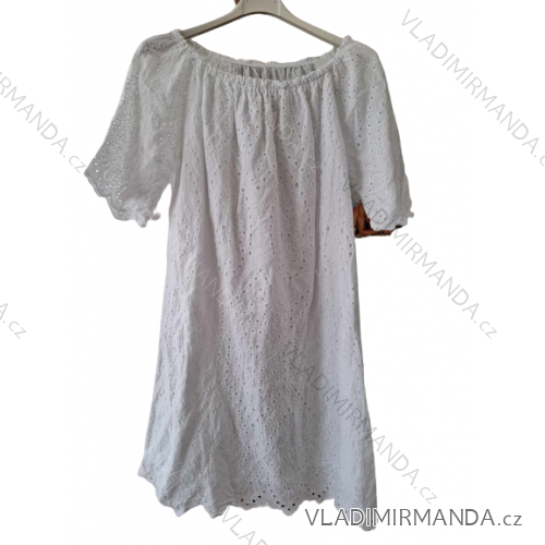 Women's Summer Cotton Short Sleeve Dress (S/M ONE SIZE) ITALIAN FASHION IM722253 S/M white