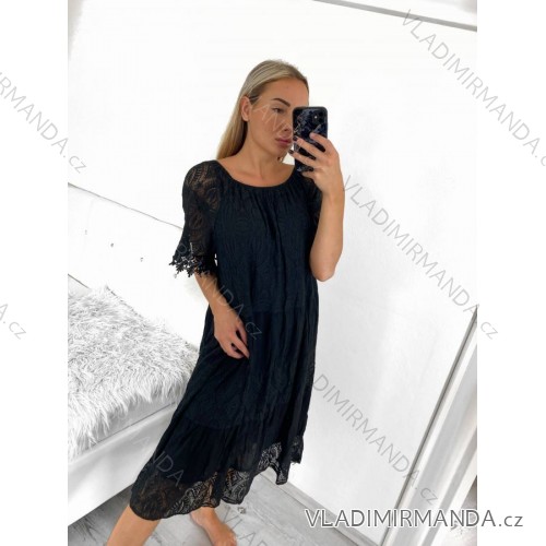 Women's Summer Short Sleeve Dress (S / M ONE SIZE) ITALIAN FASHION IMWB22017   black   XL/2XL