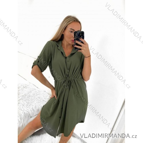 Šaty košilové oversize krátký rukáv dámské (M/L/XL ONE SIZE) ITALSKÁ MÓDA IM423007/DU   Khaki   M/L