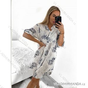 Šaty košilové 3/4 dlouhý rukáv dámské (XL/2XL ONE SIZE) ITALSKá MóDA IM423CENE