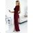 404-5 Shiny dress with a neckline and a slit on the leg - Burgundy color