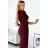 404-5 Shiny dress with a neckline and a slit on the leg - Burgundy color