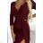 404-5 Shiny dress with a neckline and a slit on the leg - Burgundy color