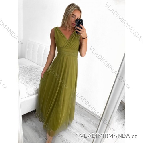 Women's Long Casual Elegant Sleeveless Dress (S/M ONE SIZE) ITALIAN FASHION IMPSH233584/DU khaki