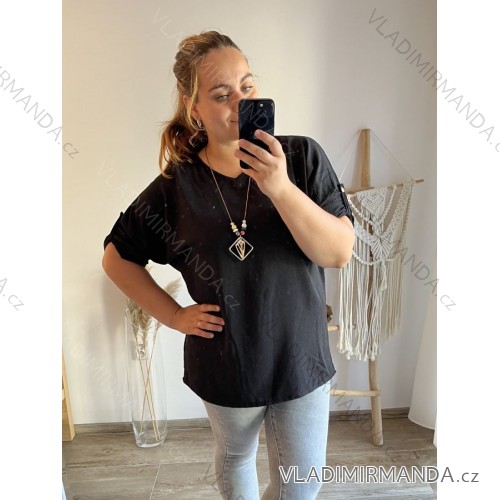 Tunika s přívěškem dlouhý rukáv dámská nadrozměr (3XL/4XL ONE SIZE) ITALSKÁ MÓDA IMWQ233255/DU Černá 3XL/4XL