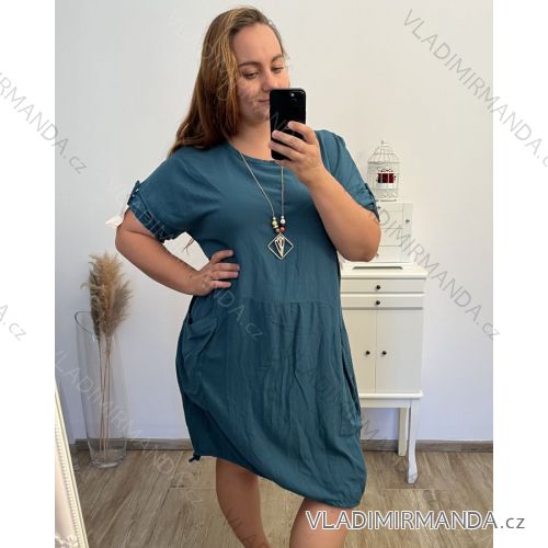 Šaty s přívěskem oversize 3/4 rukáv dámské nadrozměr (2XL/3XL/4XL ONE SIZE) ITALSKÁ MÓDA IM423457/DU 3XL/4XL petrolejová