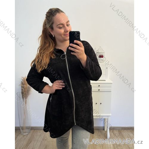 Mikina na zip s kapucí dlouhý rukáv dámská nadrozměr (3XL/4XL ONE SIZE) ITALSKÁ MÓDA IMD23ZIP/DU 3XL/4XL Černá