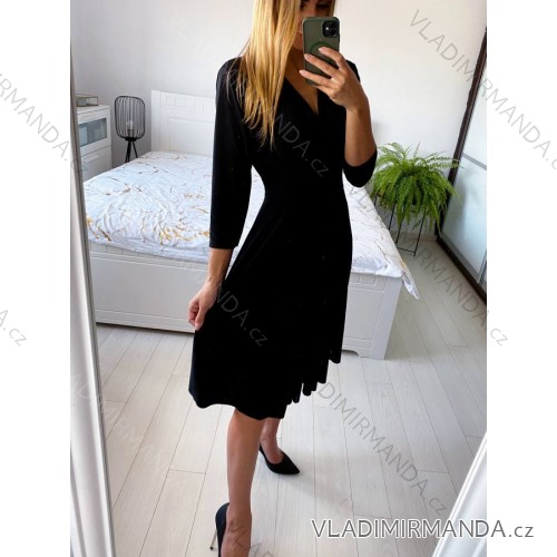 Šaty elegantní dlouhý rukáv dámská (S/M ONE SIZE) ITALSKÁ MÓDA IMM23M6062/DU S/M Černá