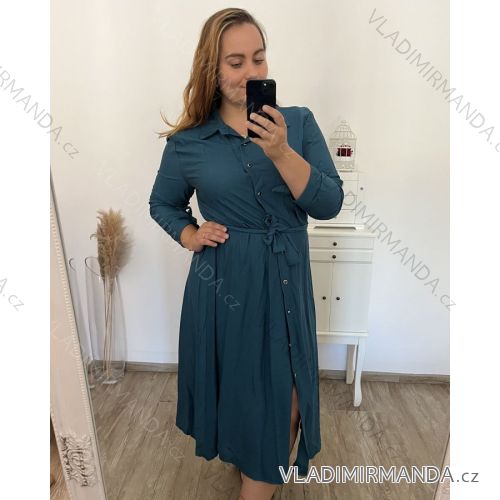 Šaty dlouhé s páskem dlouhý rukáv dámské nadrozměr (XL/2XL ONE SIZE) ITALSKÁ MÓDA IMWEC23MILANO