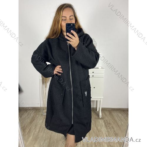 Kabát beránek dlouhý rukáv dámský nadrozměr (3XL/4XL ONE SIZE) ITALSKÁ MÓDA IMWHA23002