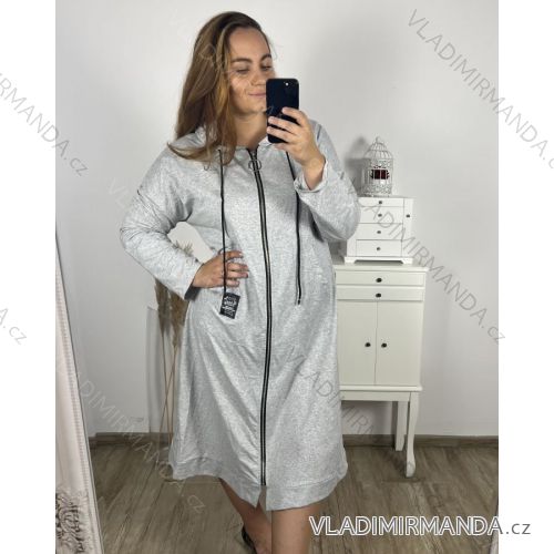 Šaty mikinové/mikina prodloužená na zip s kapucí dlouhý rukáv dámské nadrozměr (2XL/3XL ONE SIZE) ITALSKÁ MÓDA IMD23587/DU 2XL/3XL šedá