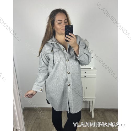 Podzimní kabát s kapucí knoflíky dlouhý rukáv dámský nadrozměr (2XL/3XLONE SIZE) ITALSKÁ MODA IM423MEREDIT/DU 2XL/3XL smaragdová