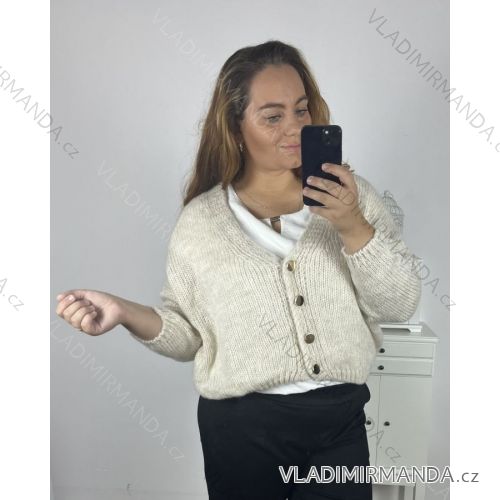 Svetr pletený oversize na knoflíčky dlouhý rukáv dámský nadrozměr Alessandra (3XL/4XL/5XLONE SIZE) ITALSKÁ MÓDA IMWC233944