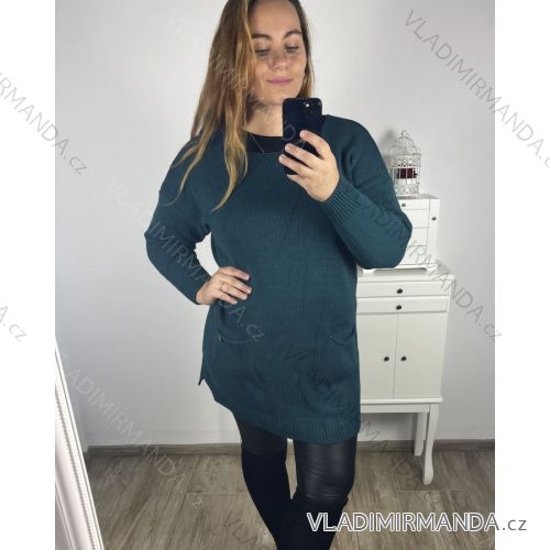 Šaty svetrové dlouhý rukáv dámské nadrozměr (2XL/3XL ONE SIZE) ITALSKÁ MÓDA IM423MONTANA