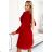 313-13 ISABELLE Pleated dress with long sleeves and envelope neckline - red