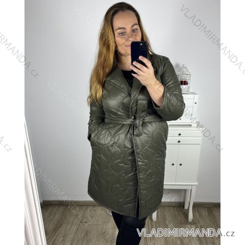 Bunda, Kabát dlouhý rukáv dámská nadrozměr (XL/2XL ONE SIZE) ITALSKÁ MÓDA IM423BELTA