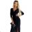 404-6 Shiny dress with a neckline and a slit on the leg - black color