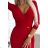 404-7 Shiny dress with a neckline and a slit on the leg - red color