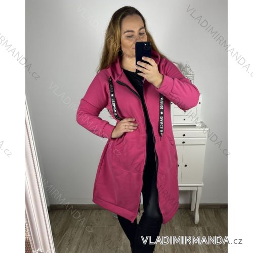 Mikina dlouhá oversize na zip s kapucí dlouhý rukáv dámská nadrozměr (2XL/3XL/4XL ONE SIZE) ITALSKÁ MÓDA IM423IMPRESS