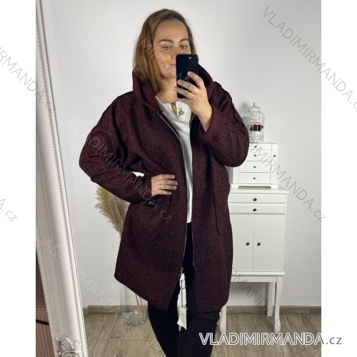 Kabát beránkový na zip dámský nadrozměr (3XL/4XL ONE SIZE) ITALSKÁ MÓDA IM723052/DUR 3XL/4XL vínová