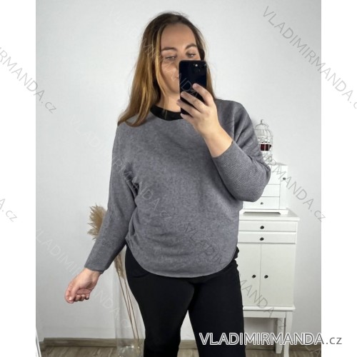 Svetr s netopířími rukávy dámský nadrozměr (3XL/4XL ONE SIZE) ITALSKÁ MÓDA IMS23LAJLA/DU 3XL/4XL šedá