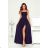 Women's Long Elegant Dress with Wide Straps (SL) FRENCH FASHION FMPEL23VELVET dark blue 36