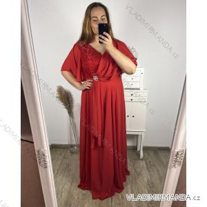 Šaty dlouhé elegantní společenské krátký rukáv dámské nadrozměr (2XL/3XL ONE SIZE) ITALSKá MóDA IM423ISABELA/DU