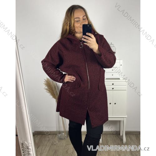 Kabát flaušový na zip s kapucí dámský nadrozměr (3XL/4XL ONE SIZE) ITALSKÁ MÓDA IM423BEETY
