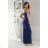 Women's Long Elegant Dress with Wide Straps (SL) FRENCH FASHION FMPEL23VELVET dark blue 34