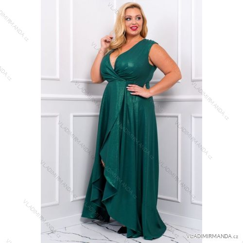 Women's Plus Size (42-46) Long Elegant Party Sleeveless Dress POLISH FASHION PMLBC23265-10 Green 42