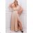 Women's Plus Size (42-46) Long Elegant Party Sleeveless Dress POLISH FASHION PMLBC23265-10 Golden 44