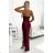 483-4 DIANE satin long dress with a leg slit - Burgundy color