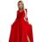 309-8 AMBER lace, elegant long dress with a neckline and leg slit - red