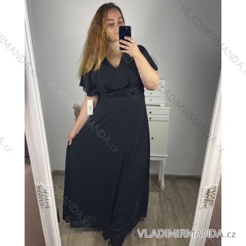 Women's Plus Size Dress Long Elegant Casual Short Sleeve (2XL/3XL ONE SIZE) ITALIAN FASHION IM423ISABELA