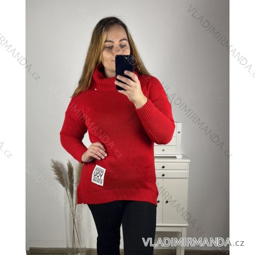 Svetr pletený prodloužený dlouhý rukáv dámský nadrozměr (2XL/3XL ONE SIZE) ITALSKÁ MÓDA IM423758