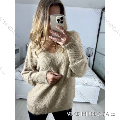 Long knitted sweater with hood for women (XL/2XL ONE SIZE) ITALIAN FASHION IMC22806 XL/2XL Brown