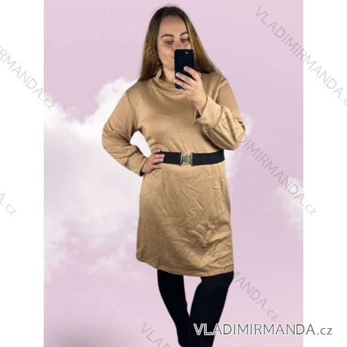 Šaty dlouhý rukáv dámské nadrozměr (UNI L/XXL) ITALSKÁ MÓDA IM4201151 Camel brown 50