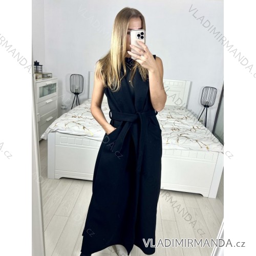 Vesta flaušová dlouhá bez rukávů dámská (S/M/L ONE SIZE) ITALSKÁ MÓDA IMD23830/DU M/L Černá