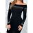 Black knitted dress with bare shoulders