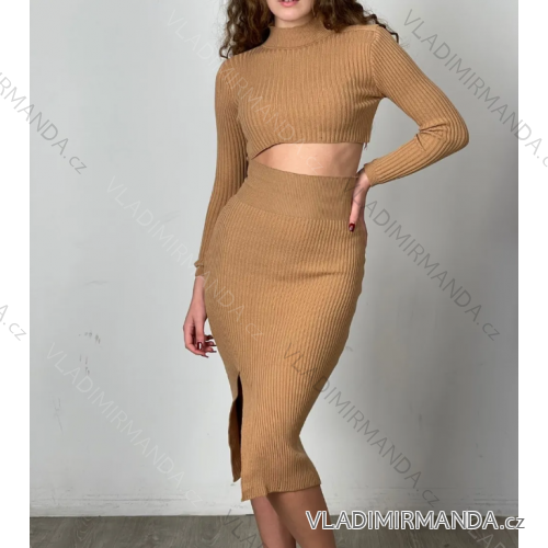 Souprava úpletová top dlouhý rukáv a sukně dámská (S/M ONE SIZE) ITALSKÁ MÓDA IMPMD2323756