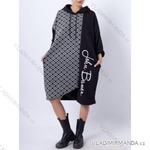 Šaty dlouhé oversize s kapucí dlouhý rukáv dámské (S/M ONE SIZE) ITALSKÁ MÓDA IMWGS234430