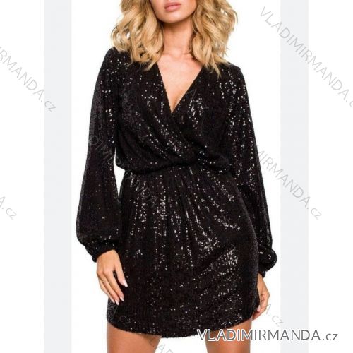 Sparkly Sequin Dress Elegant Long Sleeve Women's (S/M ONE SIZE) ITALIAN FASHION IMWMY234468