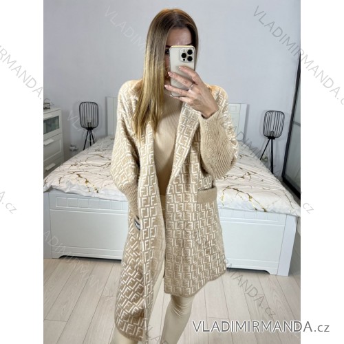 Women's Long Sleeve Hooded Alpaca Coat (S/M ONE SIZE) POLISH FASHION IMWK23747 béžová S/M