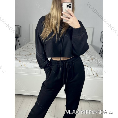 Women's long sleeve long tracksuit and hoodie set (S/M ONE SIZE) ITALIAN FASHION IMPLP2335890016 black S/M