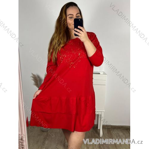 Šaty elegantní dlouhý rukáv dámské nadrozměr (3XL/4XL ONE SIZE) ITALSKÁ MÓDA IMWQ231170