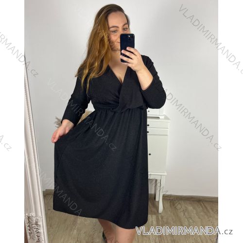 Šaty společenské dlouhý rukáv dámské nadrozměr (3XL/4XL/5XL ONE SIZE) ITALSKÁ MÓDA IM423LINDA/DU 3XL/4XL Černá