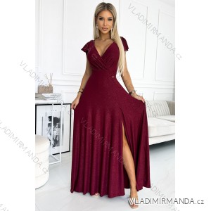 411-8 CRYSTAL long shimmering dress with a neckline - Burgundy color