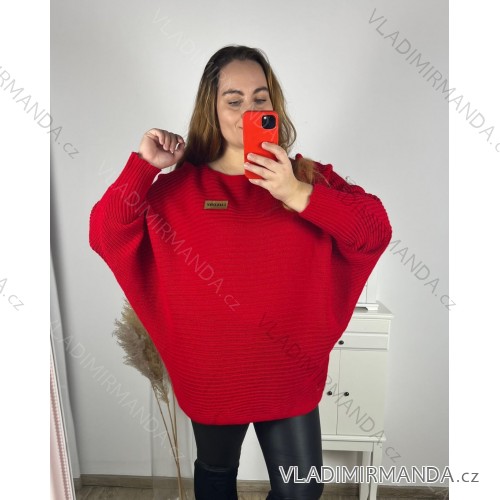 Svetr oversize dlouhý rukáv dámský nadrozměr (4XL/5XL/6XL ONE SIZE) ITALSKá MODA IMHMS23LUXURY/DU 4XL/5XL červená